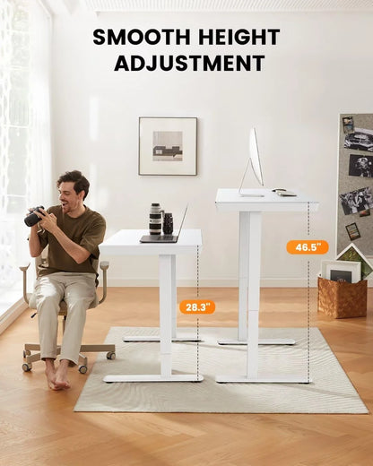 CHITOOMA Glass Top Electric Standing Desk with Drawer, 48'' x 24'' Electric Height Adjustable Desk with USB Charging Ports, Sit Stand up for Home Office