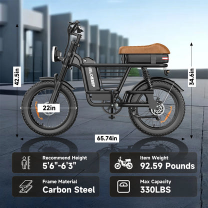 1500W Peak Electric Bike for Adults, 20" Fat Tire E-Bike, 48V 15Ah Battery, 7-Speed E-Mountain Bike with Storage Rack, UL2849