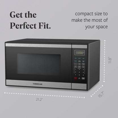 Farberware Countertop Microwave Ov 1100 Watts, 2.2 cu ft - Smart Sensor With LED Lighting and Child Lock - Perfect for Apartments and Dorms - Easy Clean Black Interior, Stainless Steel