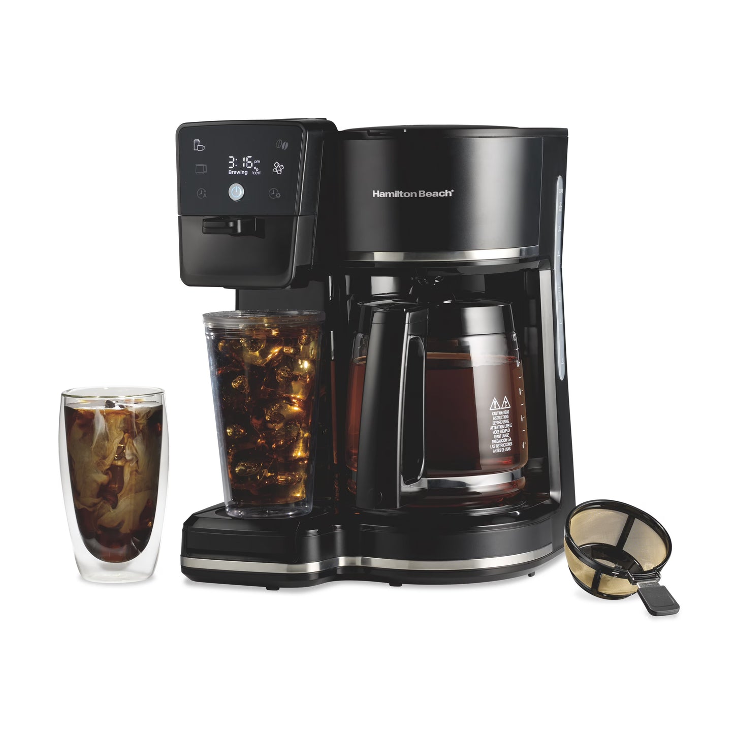 Hamilton Beach 2-Way Programmable Iced/Hot Coffee Maker, Single-Serve and 12 Cup Glass Carafe, 47501J