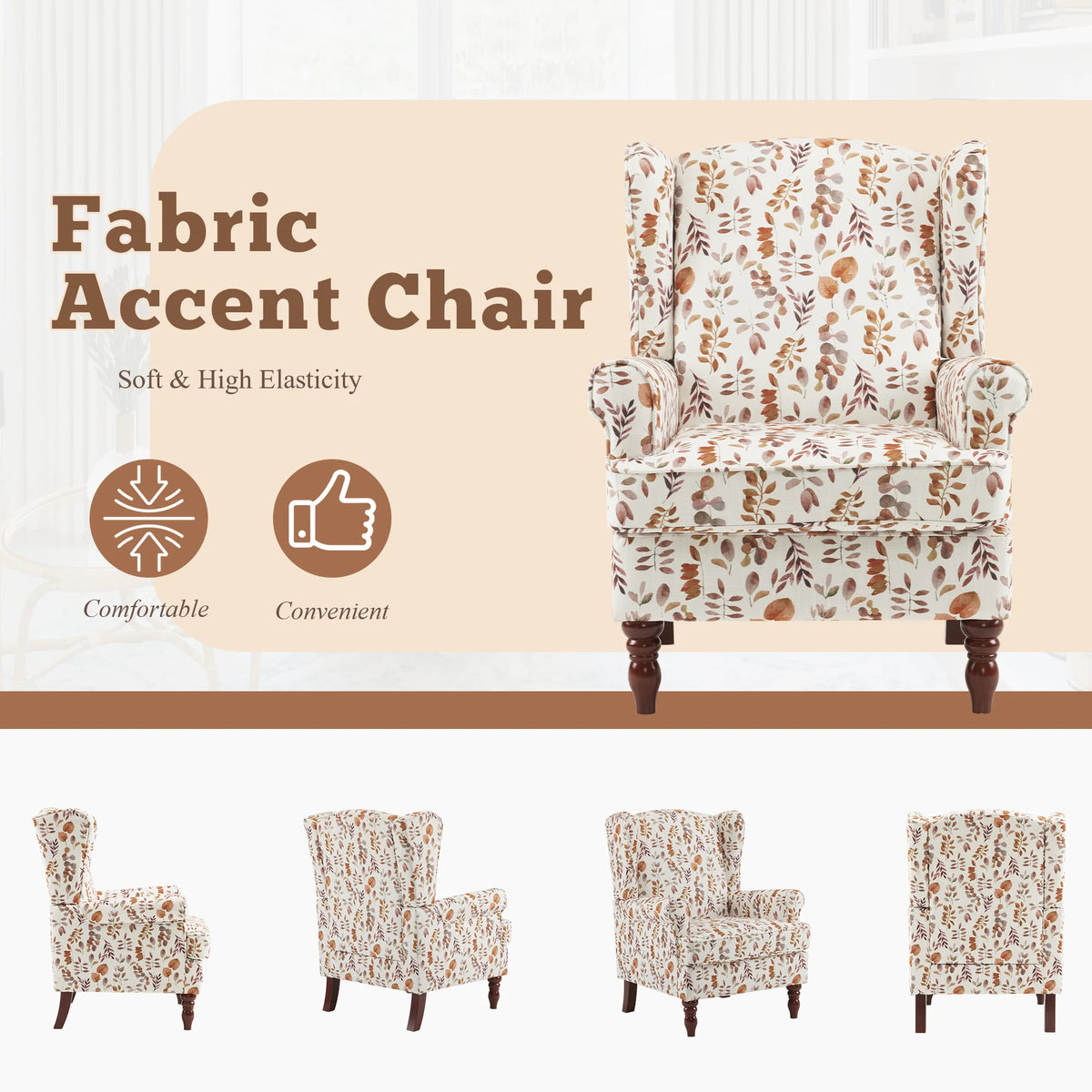 EROMMY Upholstered Accent Chair, Floral Print Fabric Armchair