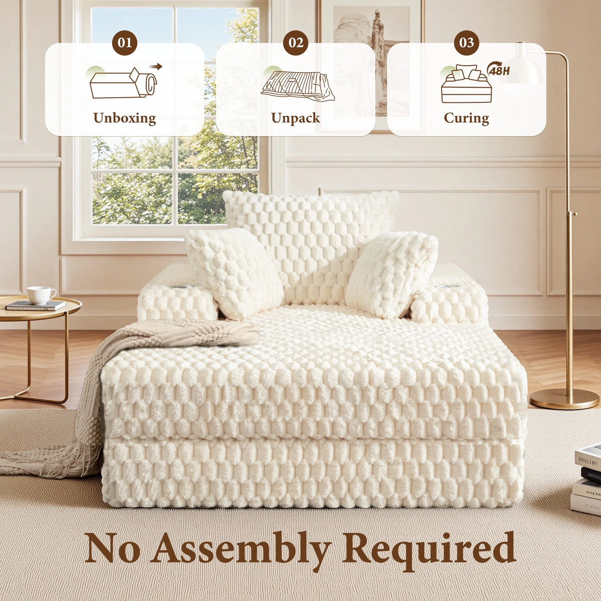 ATHOPE 53"W Oversized Chaise Lounge Chair Indoor, Corduroy Couch Chair with Pillows, Comfy Reading Chairs with Wide Arms, Upholstered Sleeper Sofa for Living Room, No Assembly Required, Gray