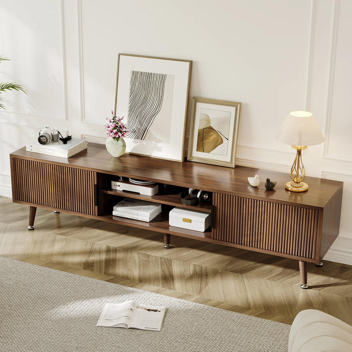 Selooye Mid Century TV Stand, Modern TV Console for TVs up to 70 Inches, Entertainment Center with Storage, TV and Media Consol, 62 Inch (Natural)