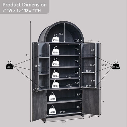 SinCiDo Arched Kitchen Pantry Storage Cabinet, 71-Inch Tall Wood Adjustable Shelves, 2 Doors, 2 Drawers