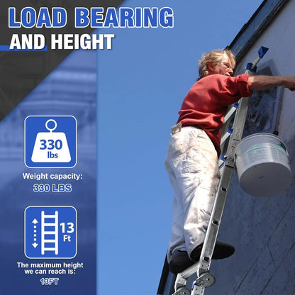 HBTower Ladder, A Frame 4 Step Extension Ladder, 14 Ft Multi Position Ladder with Removable Tool Tray and Stabilizer Bar, 330 lbs Capacity Telescoping Ladder for Household and Outdoor Work