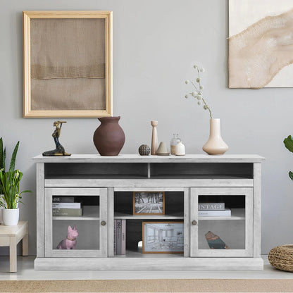 TV Stand for 65 Inch TV, Entertainment Center with Two Glass Barn Doors and Storage Cabinet Table, Farmhouse Style Media Console Table for Living Room(Coffee)