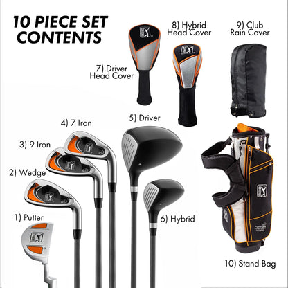 PGA Tour Right-Handed 10 Piece Kids Golf Club Stand Bag Set; Player Height 4'8 - 5'2", Ages 8-12