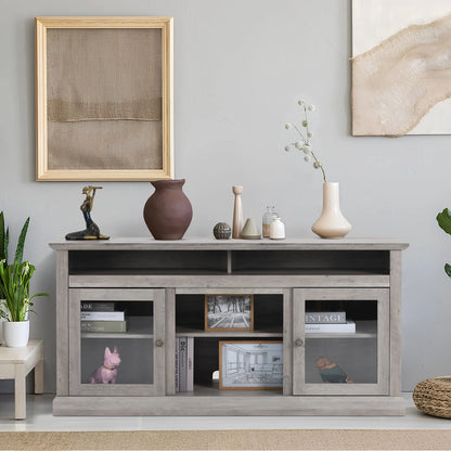 TV Stand for 65 Inch TV, Entertainment Center with Two Glass Barn Doors and Storage Cabinet Table, Farmhouse Style Media Console Table for Living Room(Coffee)