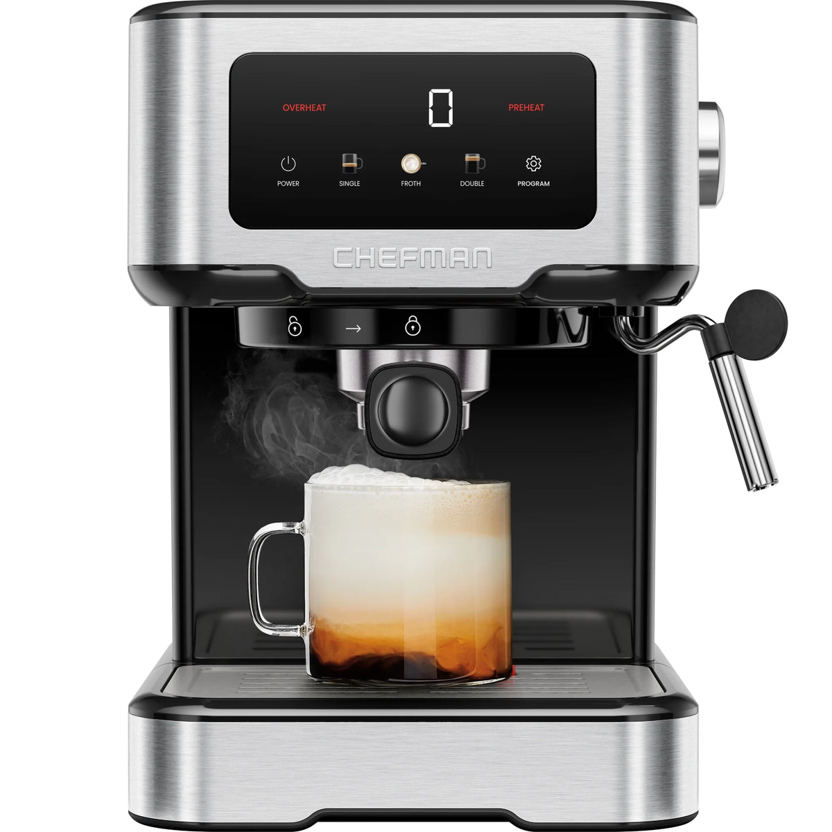 Chefman CraftBrew Espresso Machine w/ Steam Wand and Touch Controls �C Stainless Steel