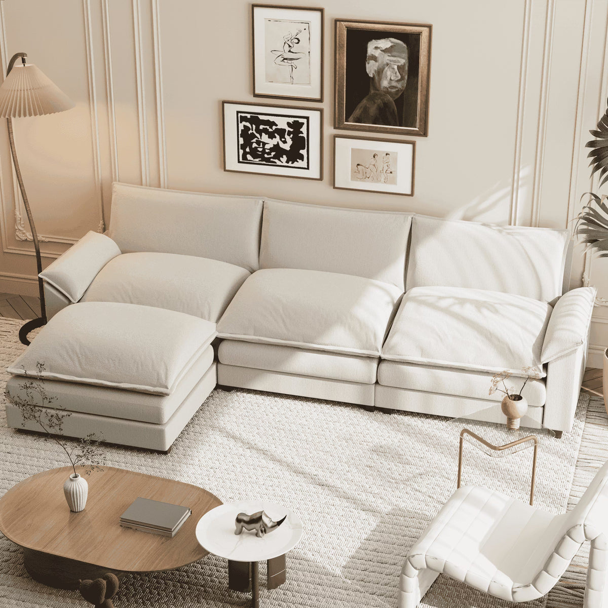 Homall Sectional Sofa 3-seat L-shaped Sofa with reversible toffee chair Movable Footrest Sofa,Gray
