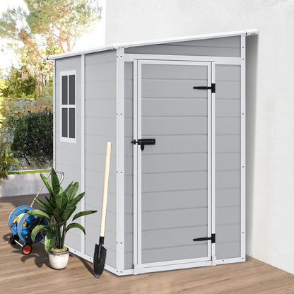 Outdoor Shed & Storage, Seizeen All-Weather Plastic Sheds 82'' H, Sloped Top Garden Shed with Window, Heavy-Duty Resin Outdoor Storage W/Floor, Gray