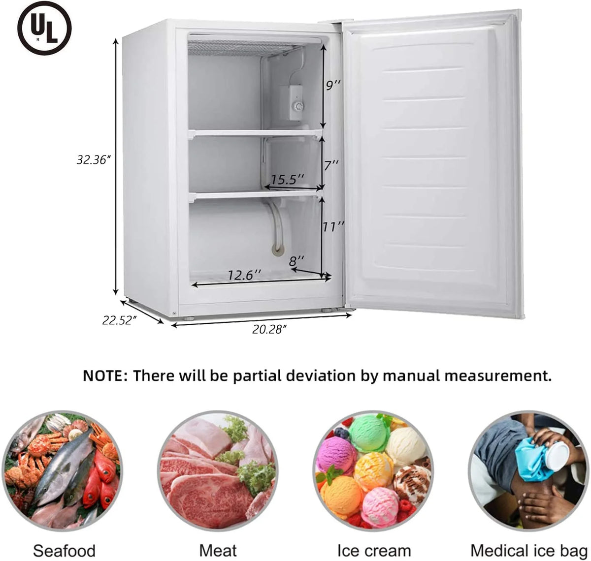 KNDKO 3.2Cu.ft Upright Freezer, Compact Freezer with Removable Shelves, Adjustable Thermostat for Home/Kitchen/Office, Black