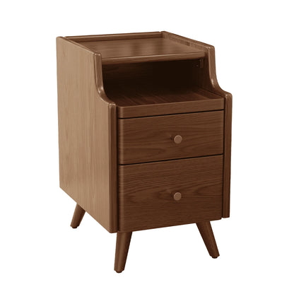 Small Nightstand,Solid Wood Nightstand with Drawers, Walnut Bedside Table for Bedroom