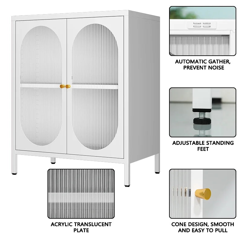 Small 2 Transparent Door Metal Storage Side Buffet Cabinet for Bed Room,Living Room,Entryway,Hallway,Home,Hotel,Office,Garage,Kitchen,1 Removable Shelf.