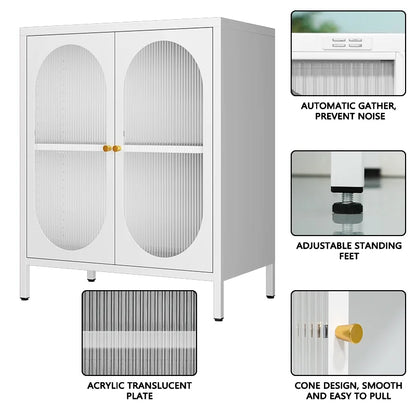 Small 2 Transparent Door Metal Storage Side Buffet Cabinet for Bed Room,Living Room,Entryway,Hallway,Home,Hotel,Office,Garage,Kitchen,1 Removable Shelf.