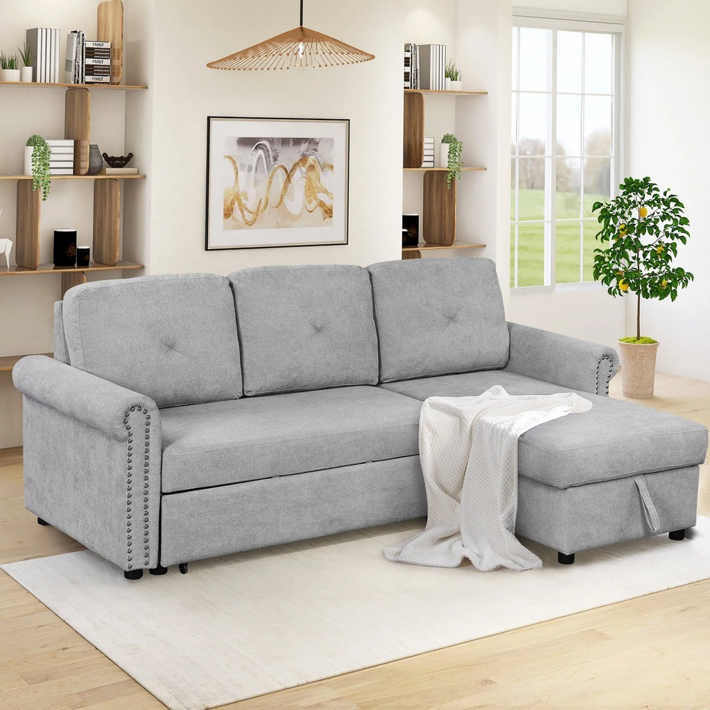 Euroco 83" L Shaped Sofa Bed Modern Convertible Sleeper Sofa Bed with Storage Chaise, Gray