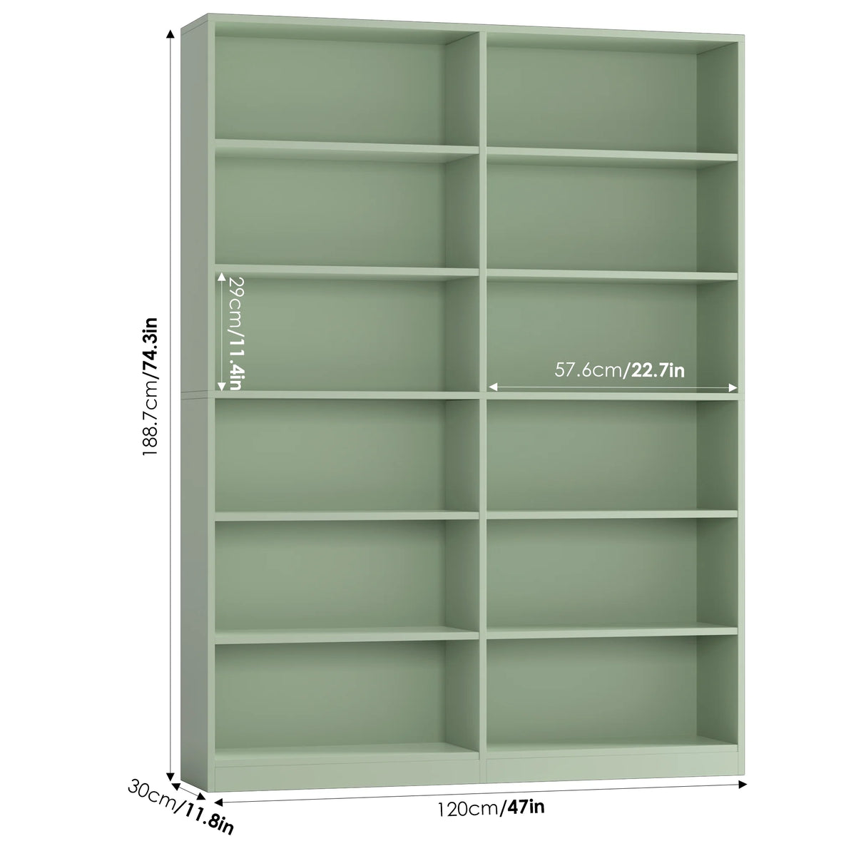 Homfa 74.3�� Double Wide 6-Tier Bookcase, Extra Large Wooden Freestanding Display Bookshelf for Home Office Living Room, White