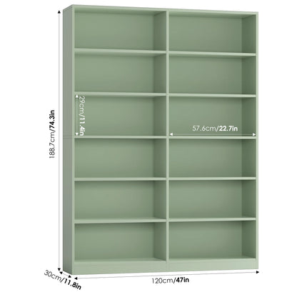Homfa 74.3�� Double Wide 6-Tier Bookcase, Extra Large Wooden Freestanding Display Bookshelf for Home Office Living Room, White