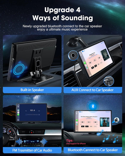 LAMTTO 9" Portable Inch Wireless Carplay Car Stereo with 2.5K Dash Cam, 1080p Backup Camera 64GB SD Card, Wireless Apple Carplay Car Radio Receive GPS Navigation , Bluetooth, Siri,AUX/FM