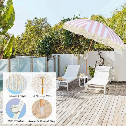 Pink and White Stripped Hexagon Patio Umbrella