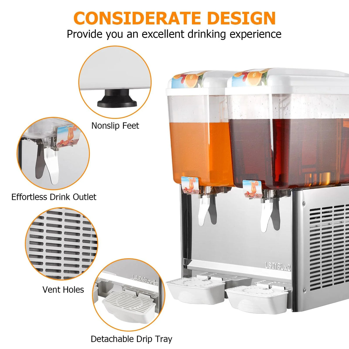 TROPOW Commercial Beverage Dispenser, 2 Tanks ,Juice Dispenser, 380W Stainless Steel Food Grade Lemonade Dispenser With Thermostat Controller, Drink Dispensers for Parties Restaurant
