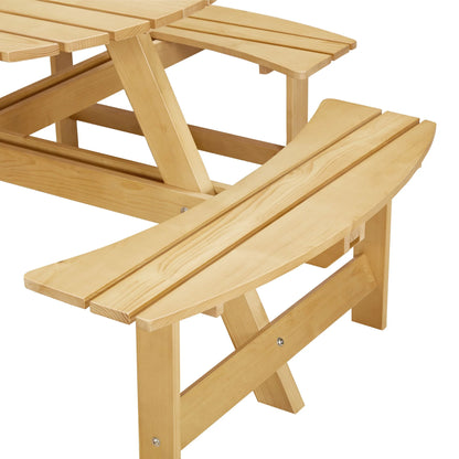 8 Person Wood Picnic Table, Outdoor Round Picnic Table with 4 Built-in Benches, Umbrella Hole, Outside Table and Bench Set for Patio, Backyard, 500lbs Capacity Per Bench