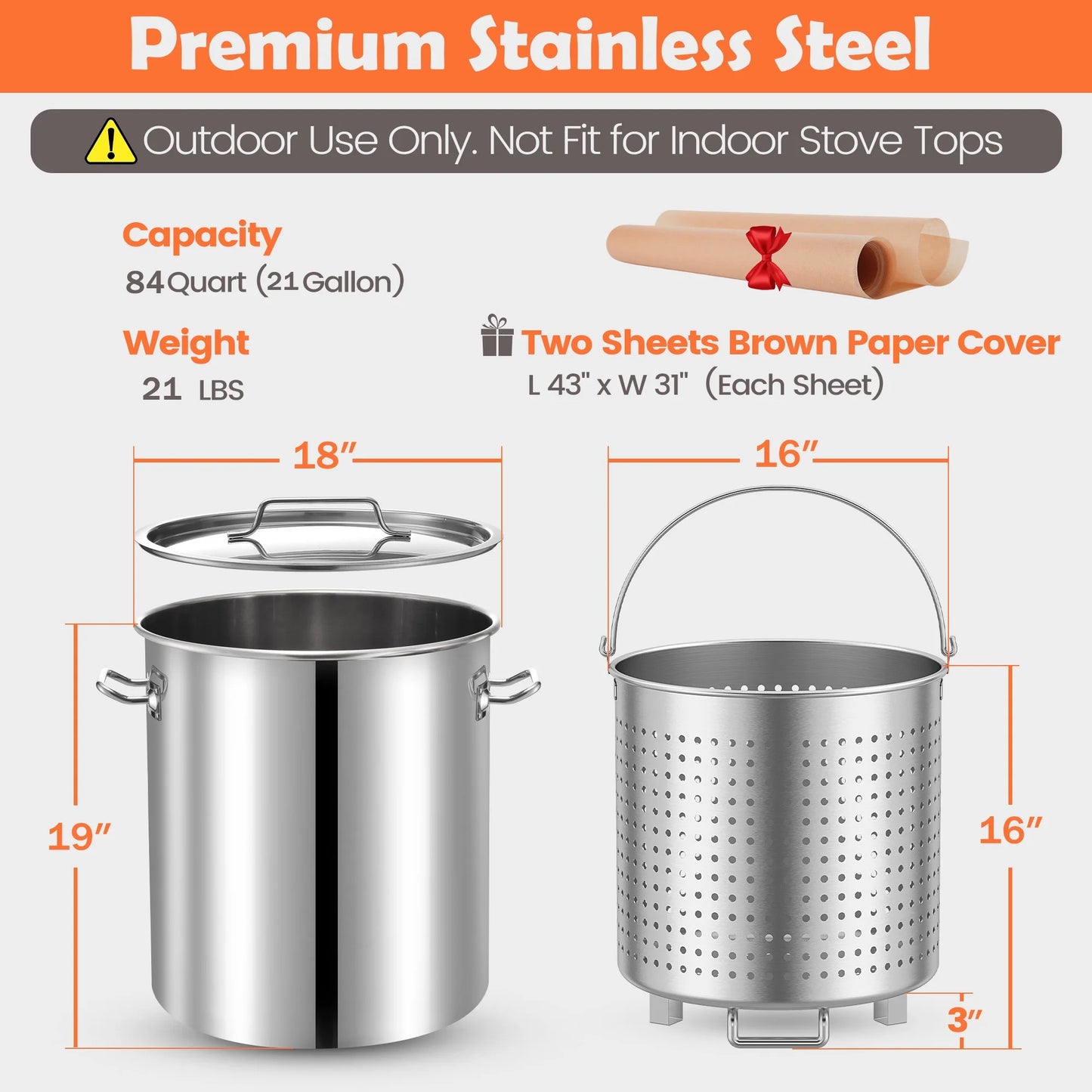 64QT Stainless Steel Seafood Boil Pot with 200,000BTU Single Burner Propane Stove, Heavy Duty Propane Burner For Outdoor Cooking Turkey Fryer, Crawfish Boil, Homebrewing