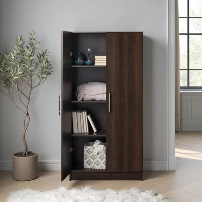 Prepac Adjustable Shelves Cabinet - Functional Tall Garage Table, 16"D x 32"W x 65"H Freestanding Garage Cabinet with 2-Doors, Espresso - EES-3264