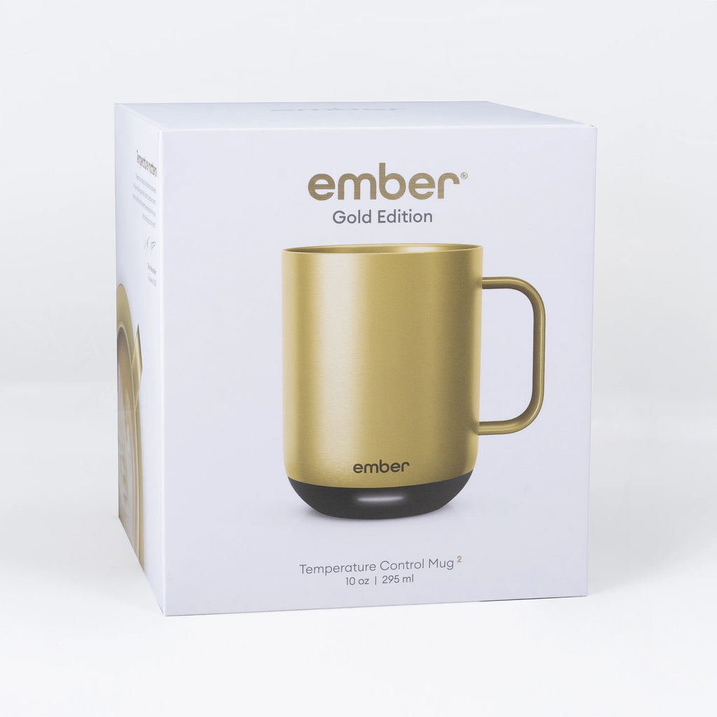 Ember Temperature Control Smart Mug 2, 10 oz, Gold, up to 1.5-hr Battery Life - App Controlled Heated Coffee/Tea Mug - Improved Design