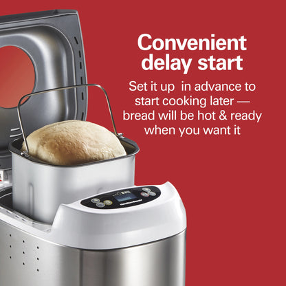 Hamilton Beach 2 lb Bread Maker Machine, Artisan Dough Bread Maker with 14 Settings, Black & Stainless Steel
