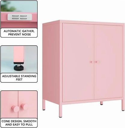 Small 2 Transparent Door Metal Storage Side Buffet Cabinet for Bed Room,Living Room,Entryway,Hallway,Home,Hotel,Office,Garage,Kitchen,1 Removable Shelf.