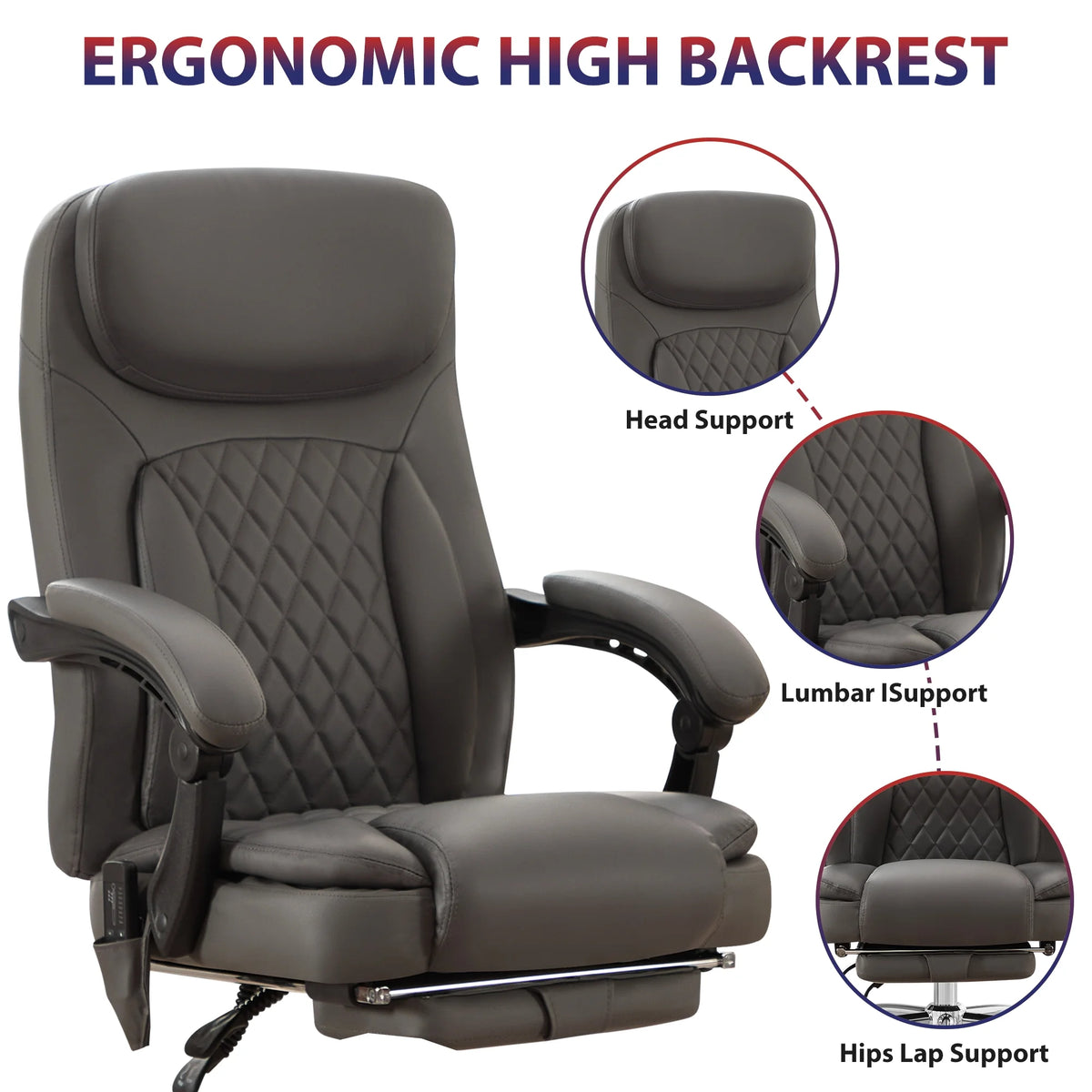 JONPONY Big and Tall Office Chair 500LBS Executive Office Chair Massage and Footrest Ergonomic Computer Desk Chair Reclining High Back Leather Office Chair Lumbar Back Support Swivel Rolling,Black