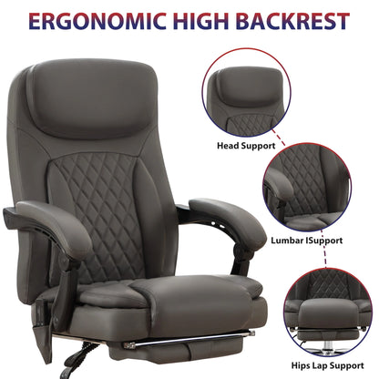 JONPONY Big and Tall Office Chair 500LBS Executive Office Chair Massage and Footrest Ergonomic Computer Desk Chair Reclining High Back Leather Office Chair Lumbar Back Support Swivel Rolling,Black