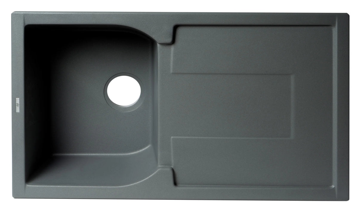 ALFI brand AB1620DI-BLA Black 34" Single Bowl Granite Composite Kitchen Sink with Drainboard