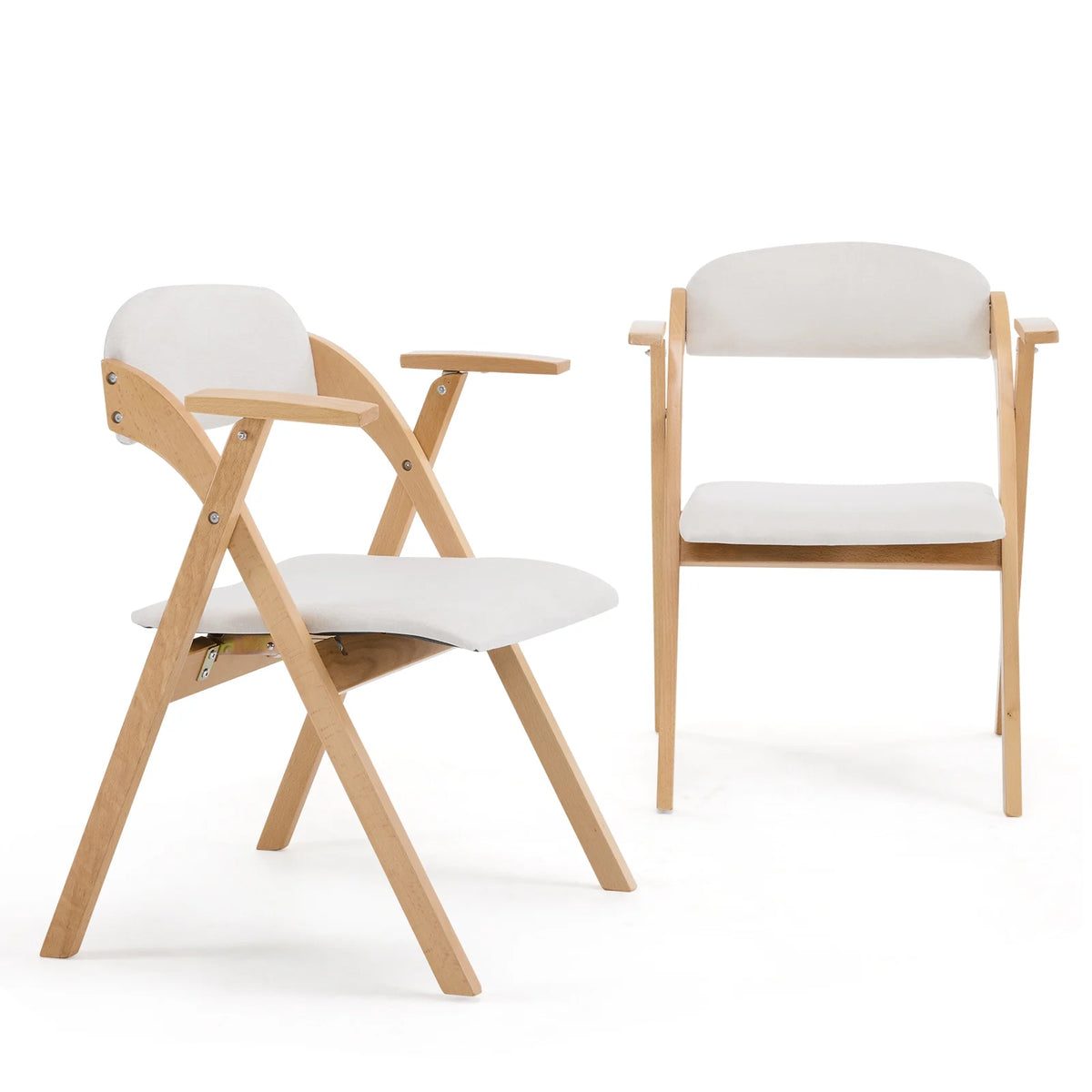 IVV 2-Pack Beechwood Folding Chairs with Cushioned Seat and Backrest, No-Assembly Guest Chairs for Home, Office, or Events (Beige)