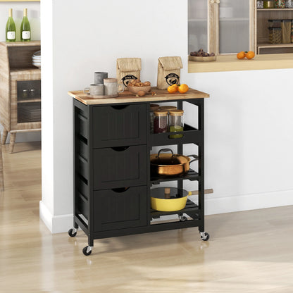 HOMCOM Rolling Kitchen Island Cart, Bar Serving Cart, Compact Trolley on Wheels with Wood Top, Shelves & Drawers for Home Dining Area, Grey