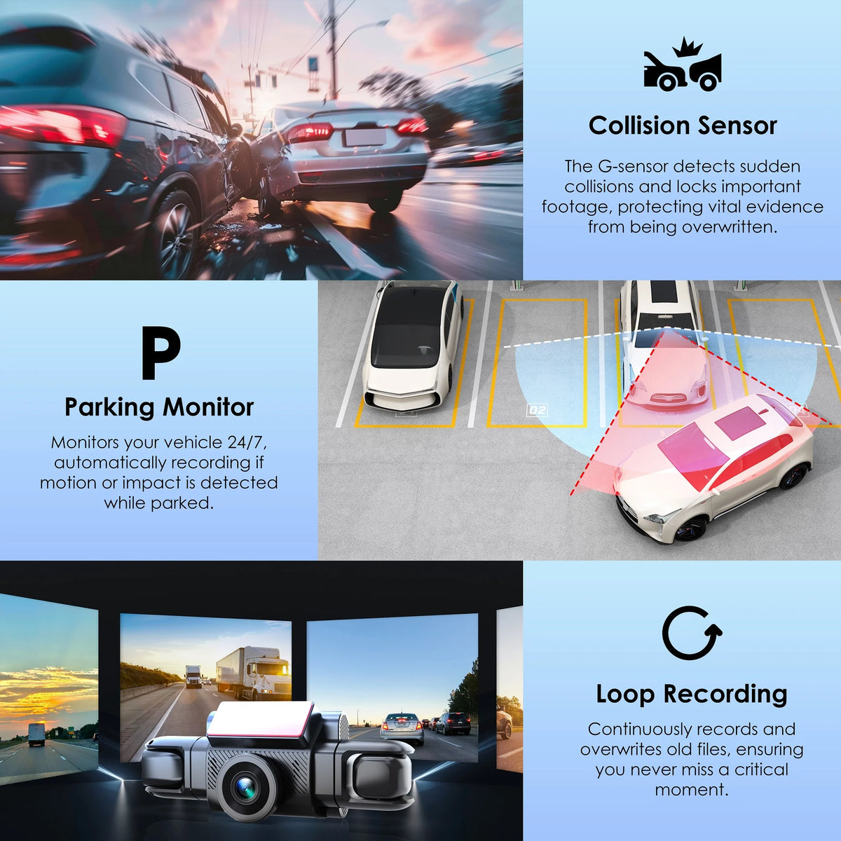 Rexing 4CH Dash Cam w/ All 1080p, Wi-Fi, Loop Recording, G-Sensor, Dual Mount, 32GB Card Included