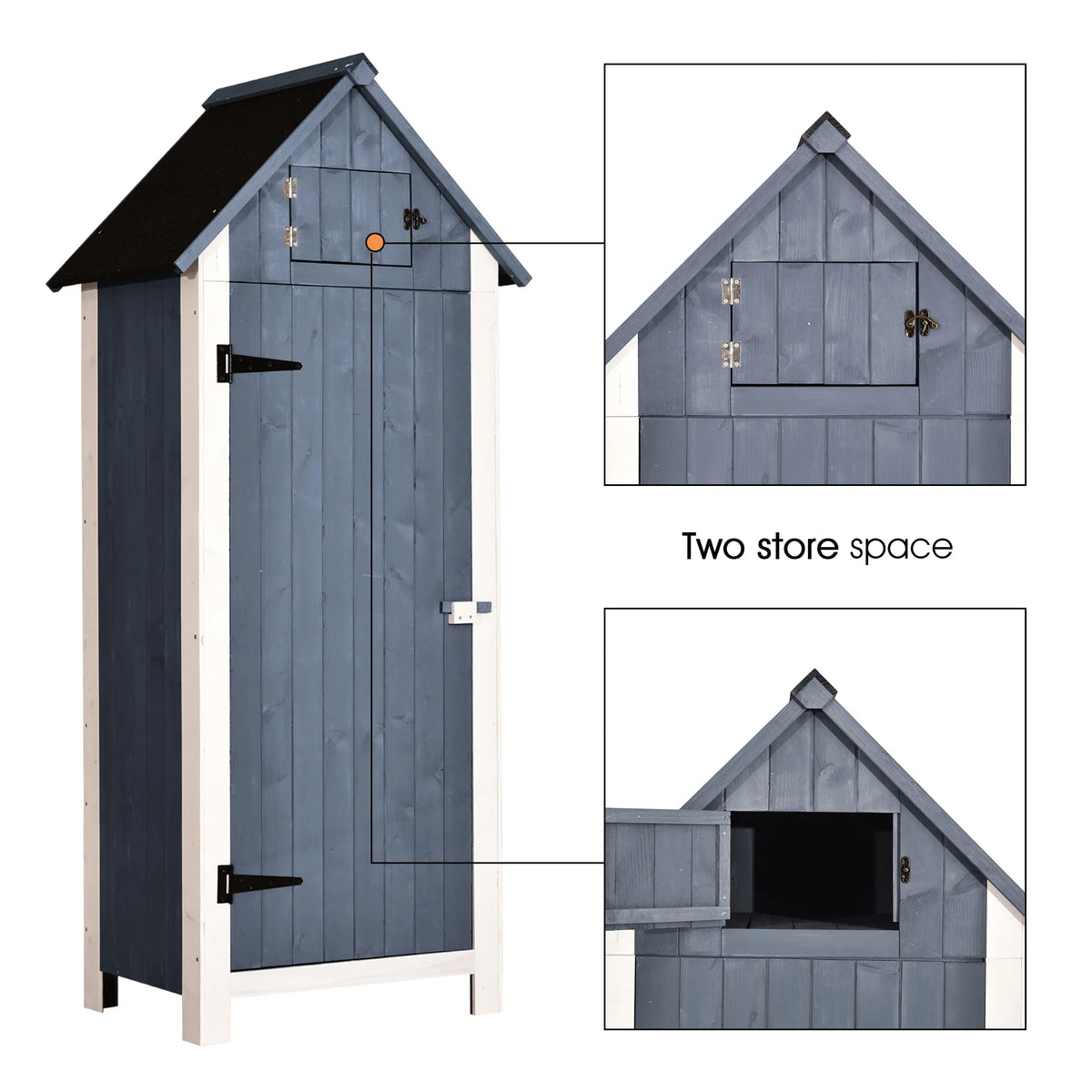 Mcombo Outdoor Storage Cabinet, Wood Garden Tool Shed (70" Tall) 0770EY