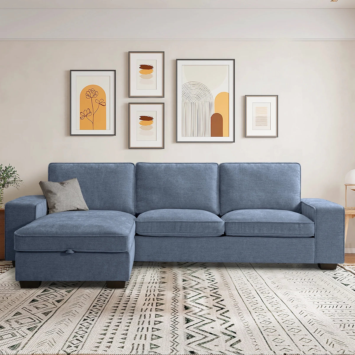 ASHOMELI 99'' Convertible Sectional Sofa,L Shaped Couch,Multi-Functional Reversible Sofa with USB and Type-C Charging Ports, Storage Space, Breathable Fabric