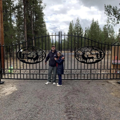 Outdoor Dual Swing Wrought Iron Gate for Driveway, Security Gate, Outdoor Fence Gate, Vienna Style for Yard, Backyard Patio�� 20'Star��