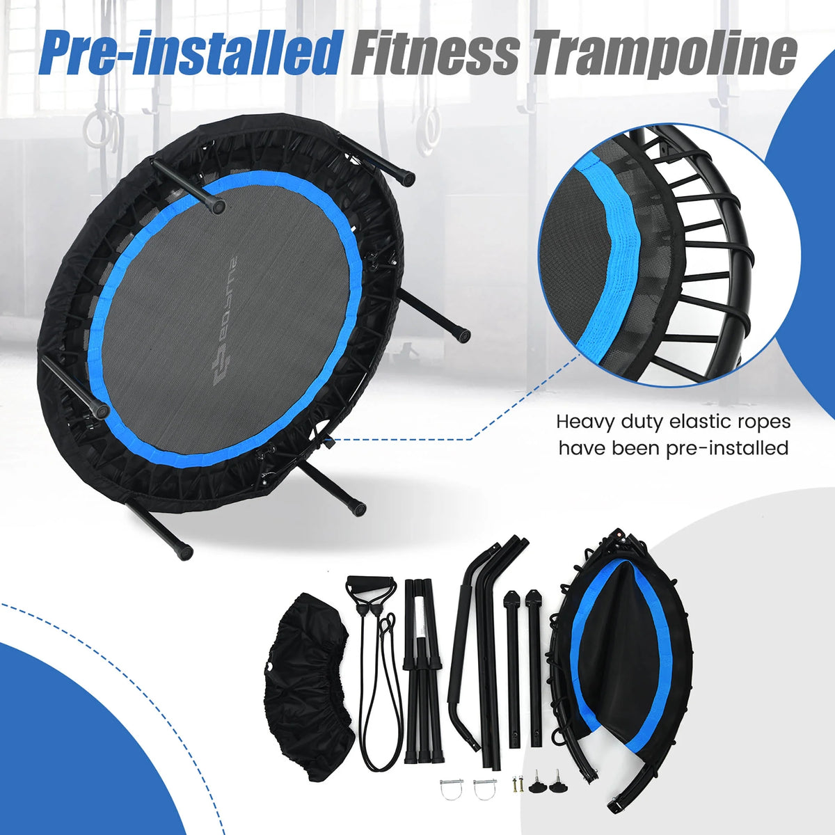 Costway 40'' Foldable Trampoline Fitness Rebounder with Resistance Bands Adjustable Home Green