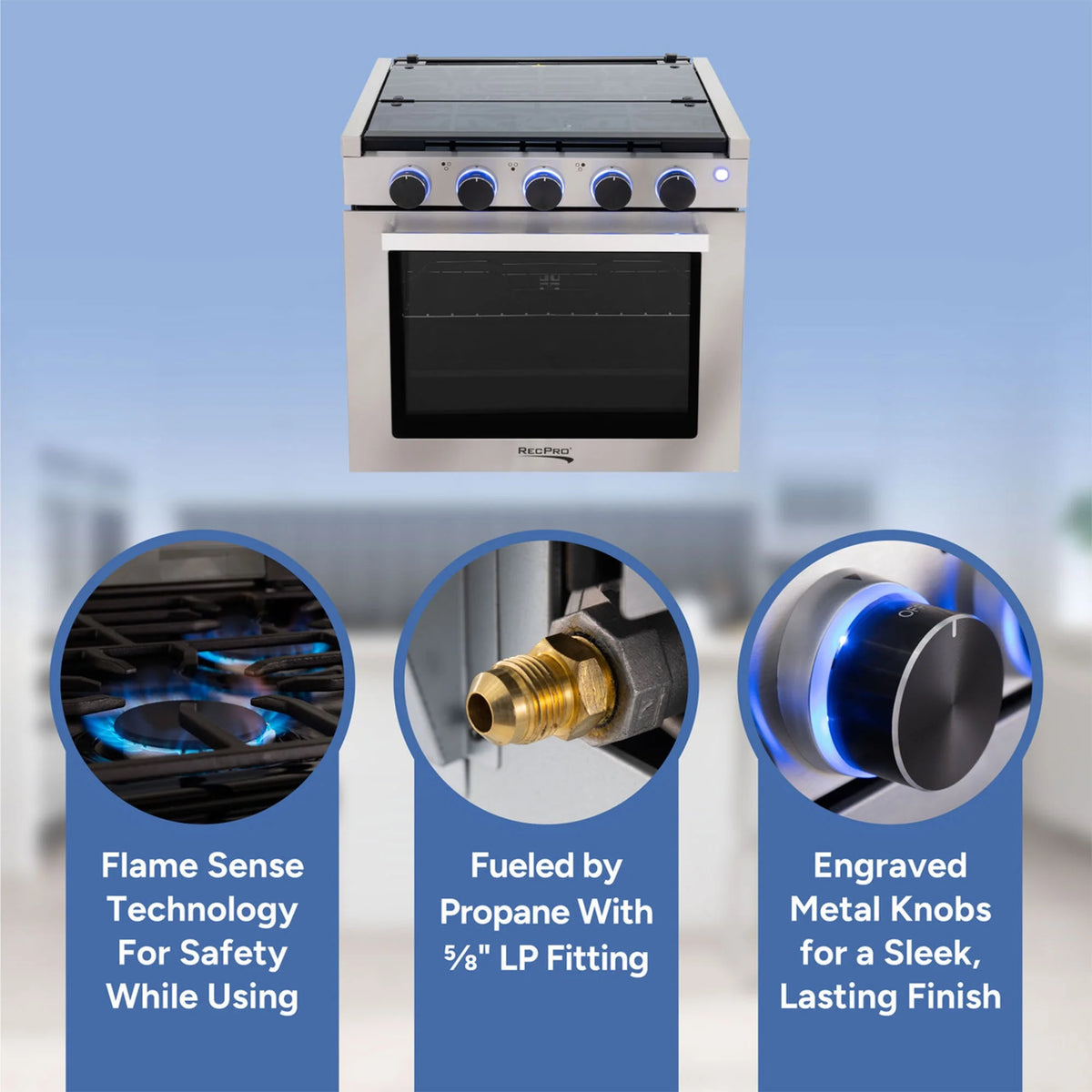 RecPro 21 Inch 3 Burner Propane RV Stove Gas Range without Hood, Black