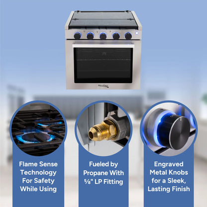 RecPro 21 Inch 3 Burner Propane RV Stove Gas Range without Hood, Black