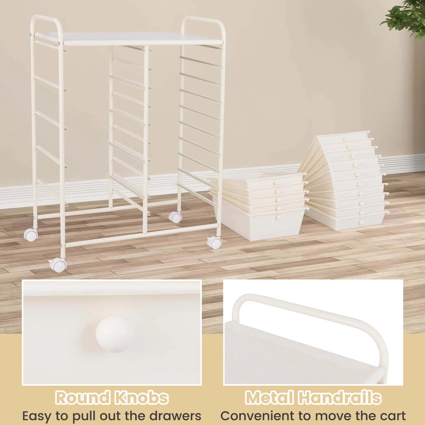 Costway 15 Drawer Rolling Storage Cart Tools Scrapbook Paper Office School Organizer White