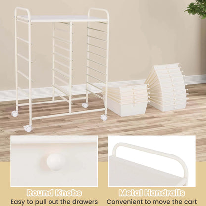 Costway 15 Drawer Rolling Storage Cart Tools Scrapbook Paper Office School Organizer White