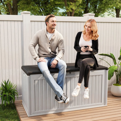 100 Gallon Resin Deck Box, Asofer Lockable Patio Outdoor Storage Box, Garden Tools Storage, Beige/Brown