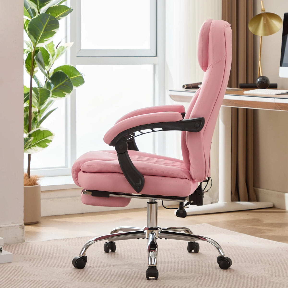 JONPONY Big and Tall Office Chair 500LBS Executive Office Chair Massage and Footrest Ergonomic Computer Desk Chair Reclining High Back Leather Office Chair Lumbar Back Support Swivel Rolling,Black