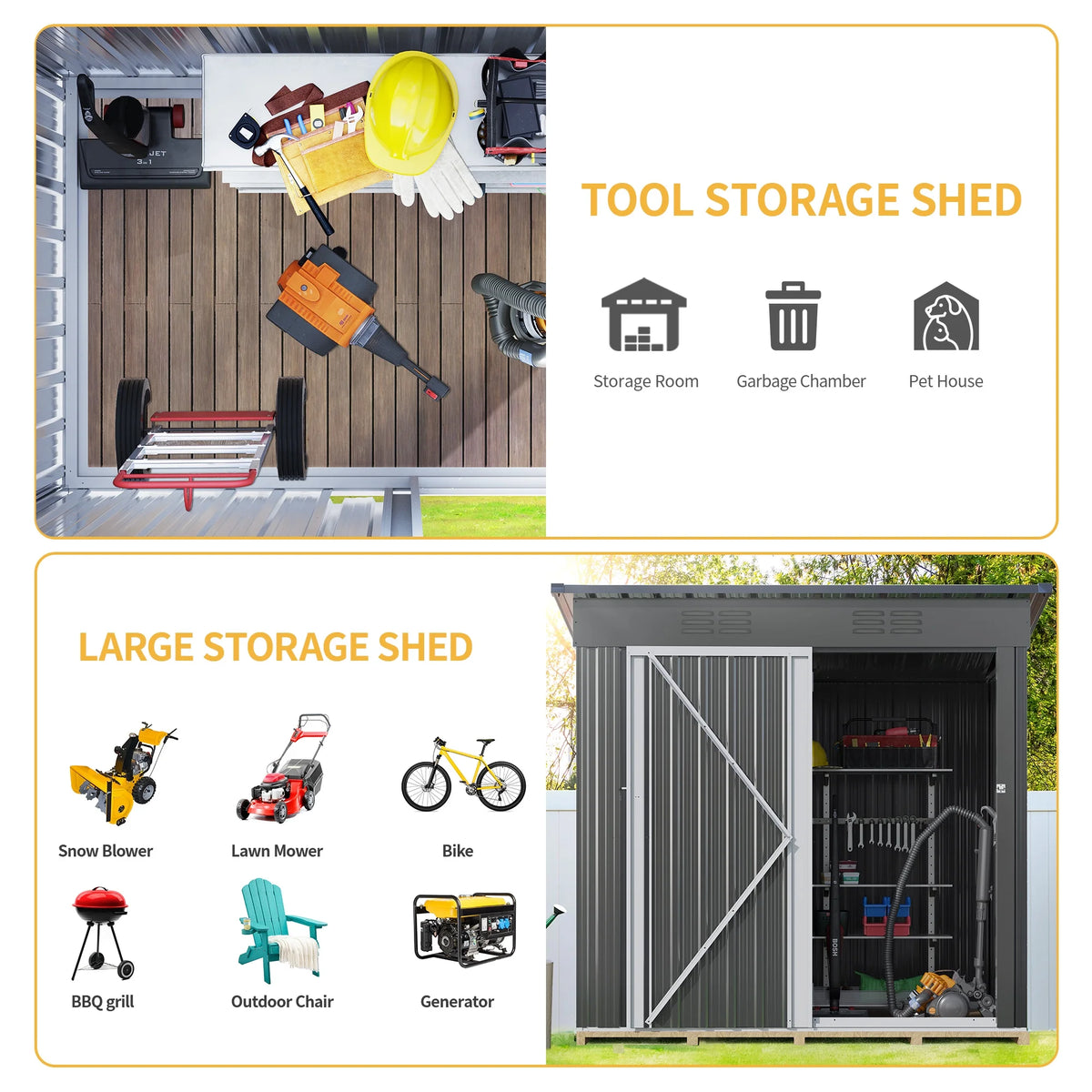 UFORIC 5x3ft Outdoor Storage Shed,Metal Garden Organizer, Lockable Door,Backyard,Garden,Dark Gray