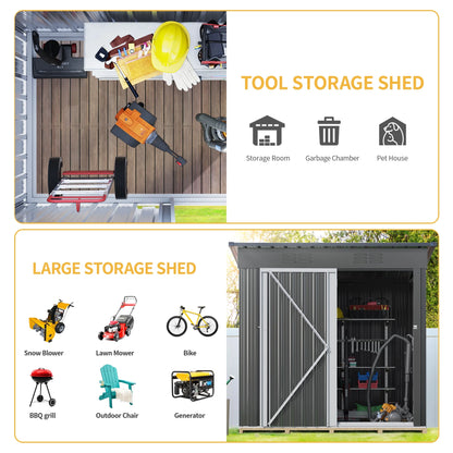 UFORIC 5x3ft Outdoor Storage Shed,Metal Garden Organizer, Lockable Door,Backyard,Garden,Dark Gray
