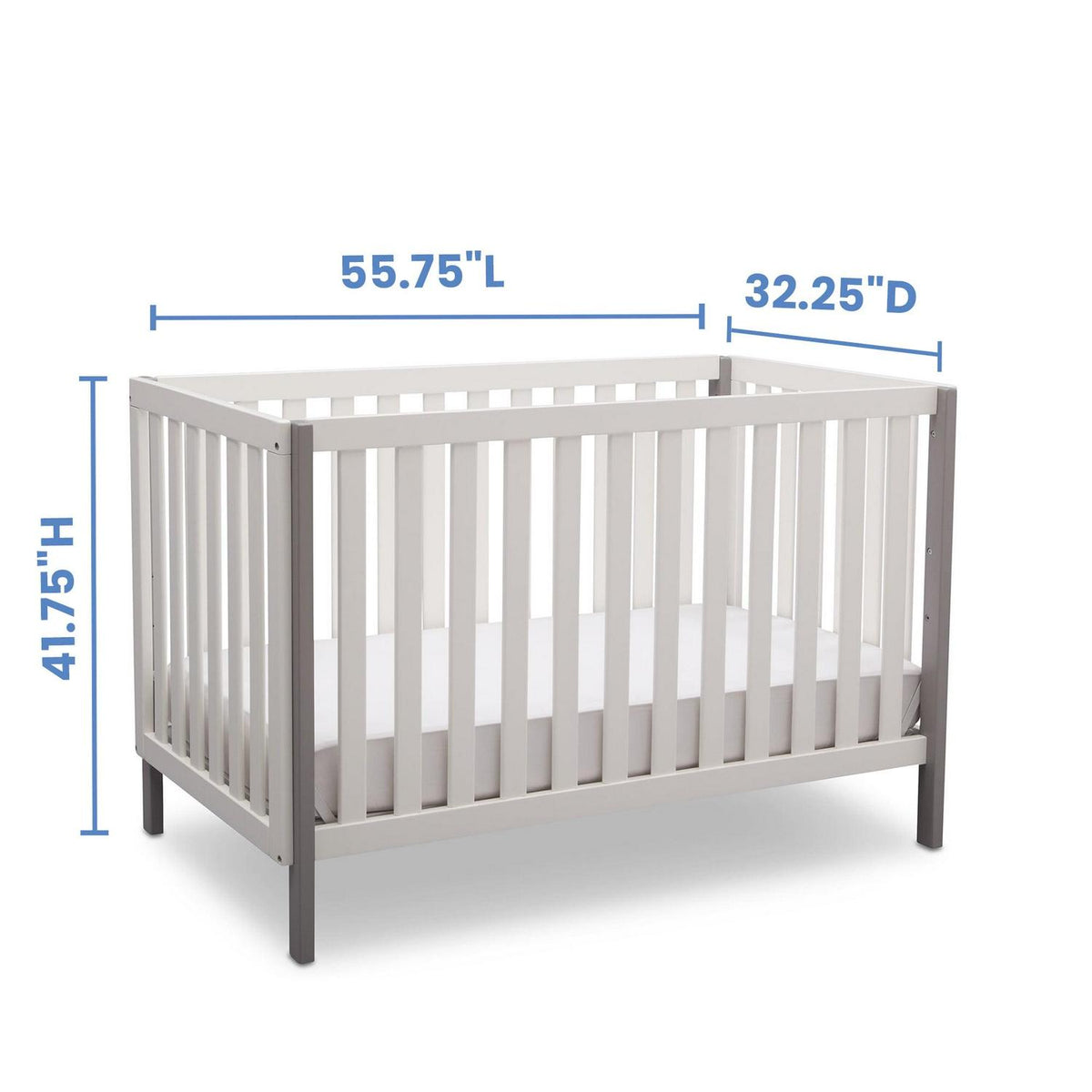 Delta Children Milo 3-in-1 Convertible Crib. Greenguard Gold Certified. Bianca White/Grey